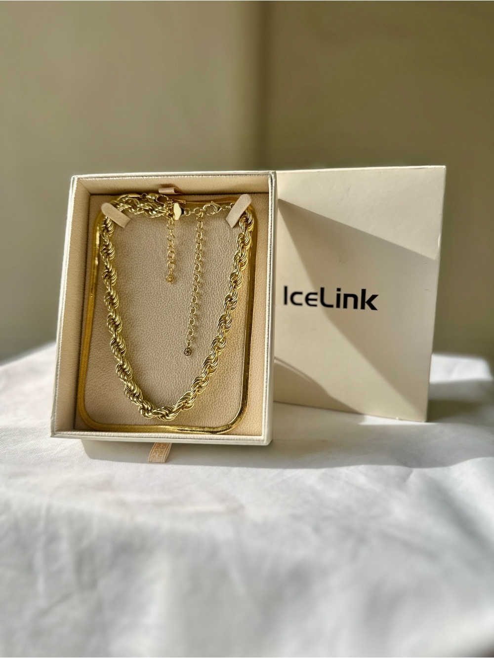 ICELINK 18K Gold Plated Rope & Snake Chain Layered Necklace Set